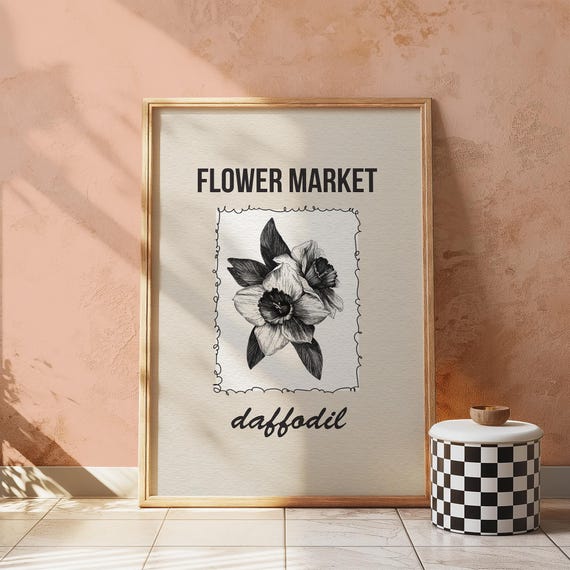 Daffodil Botanical Print Monochrome Floral Wall Art