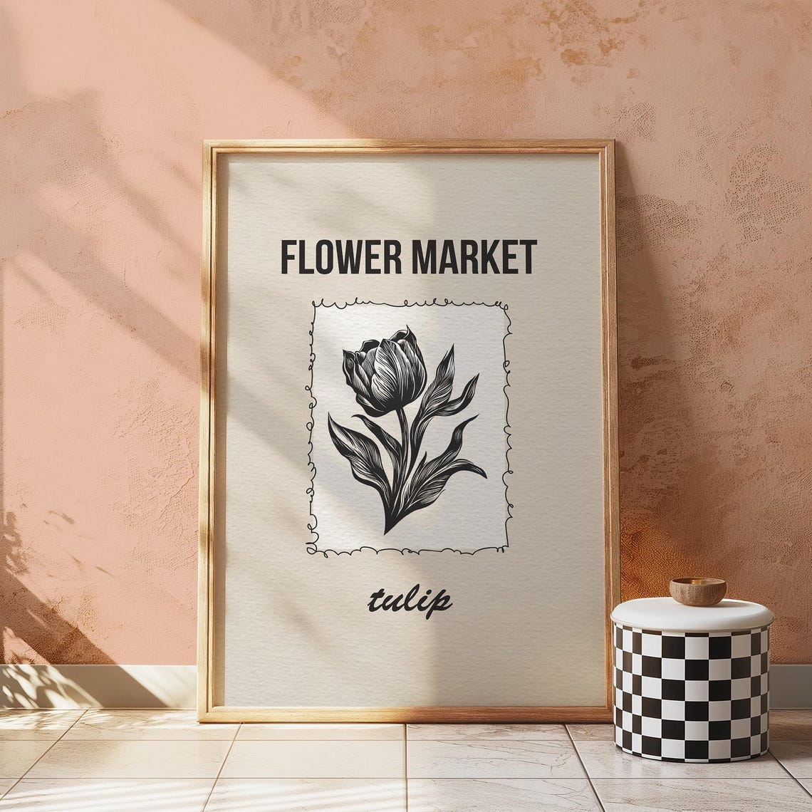 Flower Market Tulip Black and White Elegant Botanical Poster
