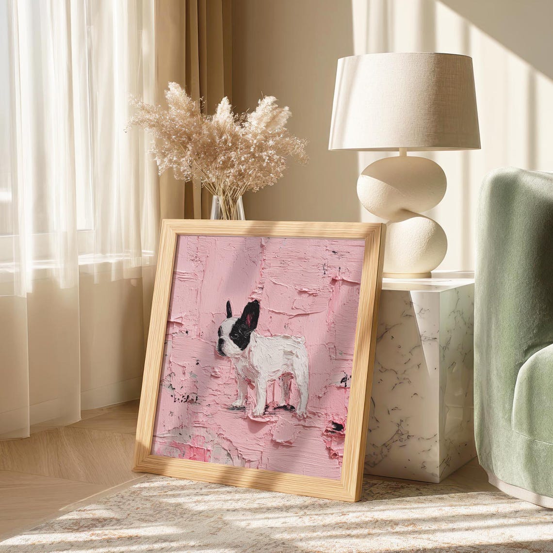 French Bulldog On Pink Textured Impasto Background Cute Dog Poster