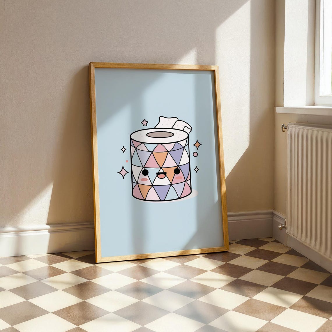 Cute Kawaii Toilet Paper Roll Pastel Blue Bathroom Humor Poster