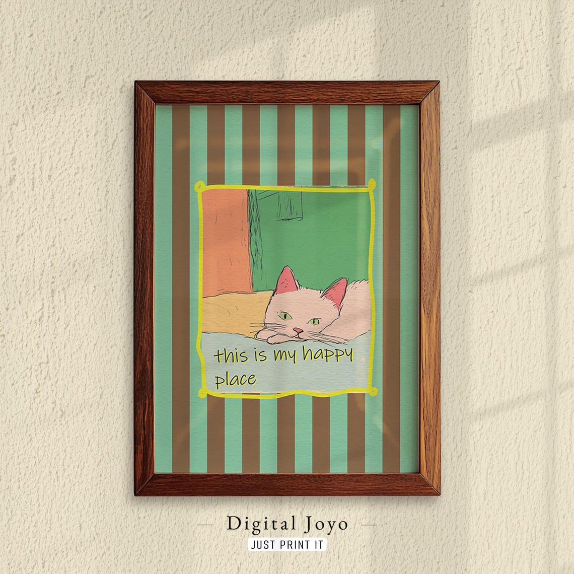 Happy Place Cat Art Print Whimsical Kitty Illustration