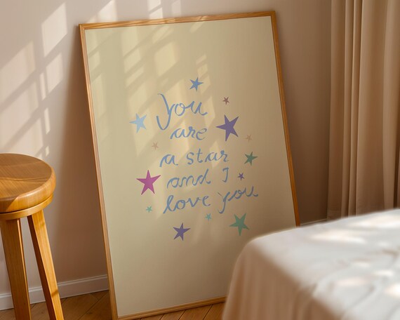 You Are A Star Sweet Hand Lettered Pastel Nursery Quote Wall Art