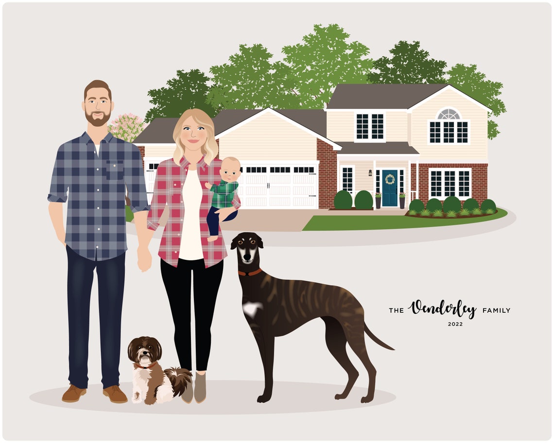 Custom Family Portrait, Add Pet - Image 2
