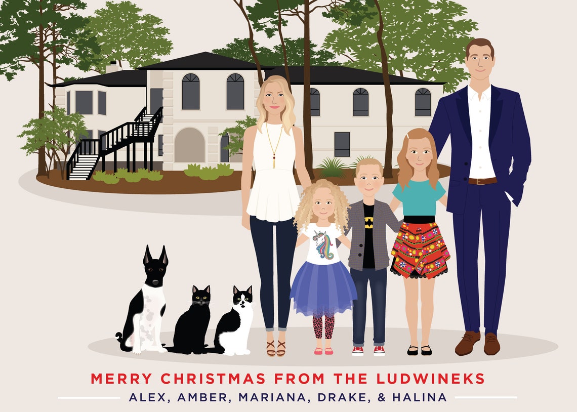 Custom Family Portrait Family Portrait With House Personalized Family Drawing - Image 3