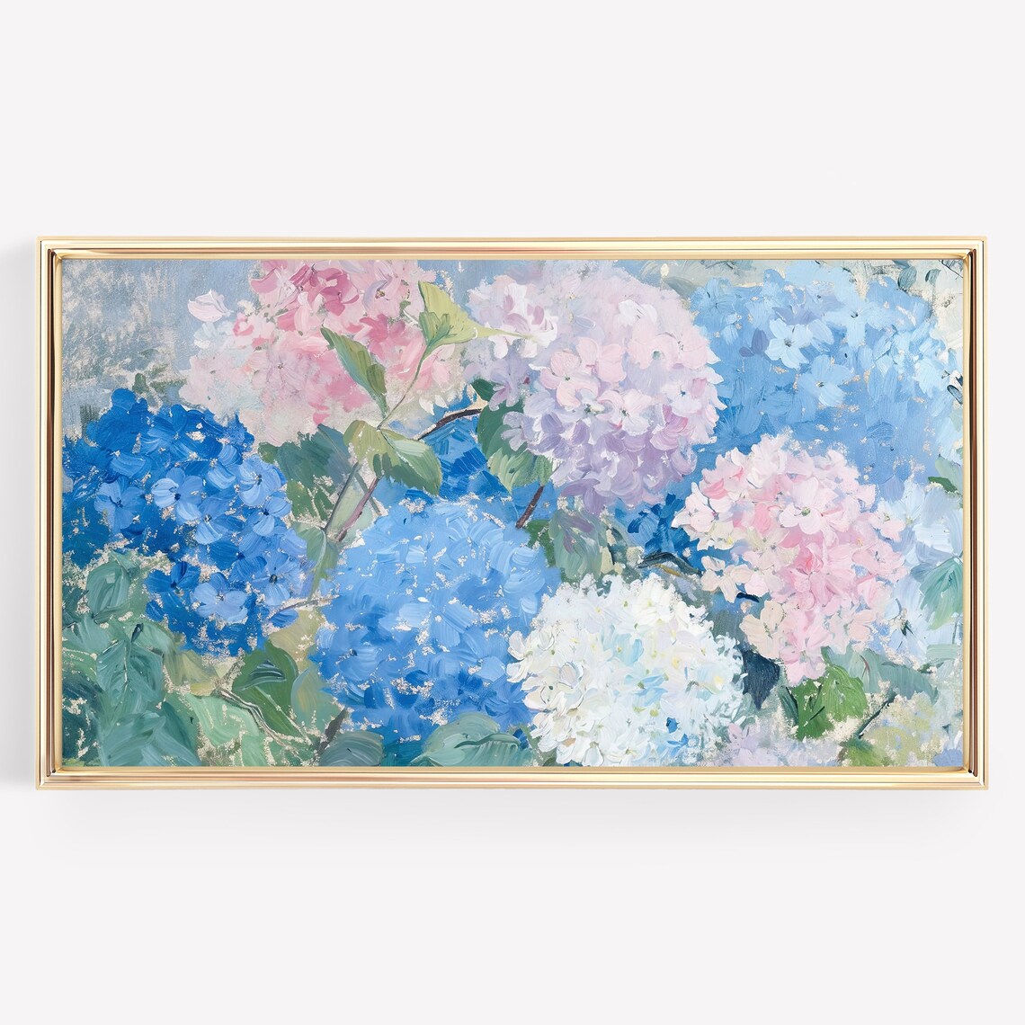Hydrangeas Blue Pink White Floral Oil Painting Garden Bloom Wall Art - Image 3