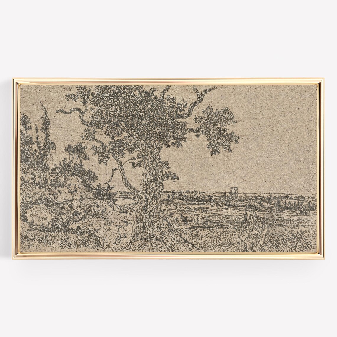 Antique Landscape Sketch Vintage Tree Countryside Ink Drawing Poster - Image 3
