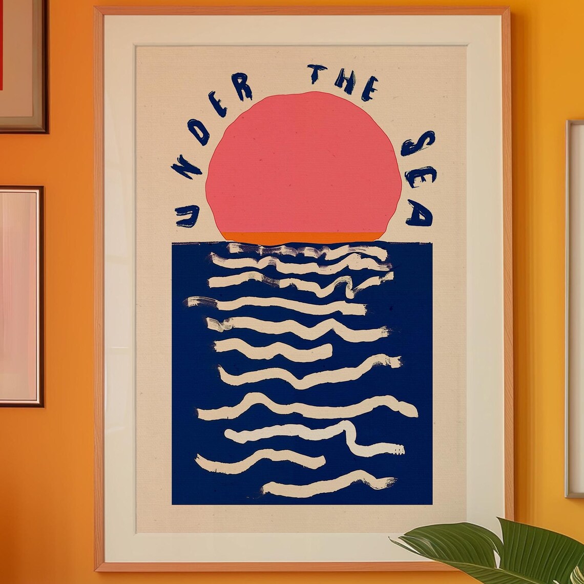 Under The Sea Pink Sun Abstract Retro Waves Coastal Art Poster