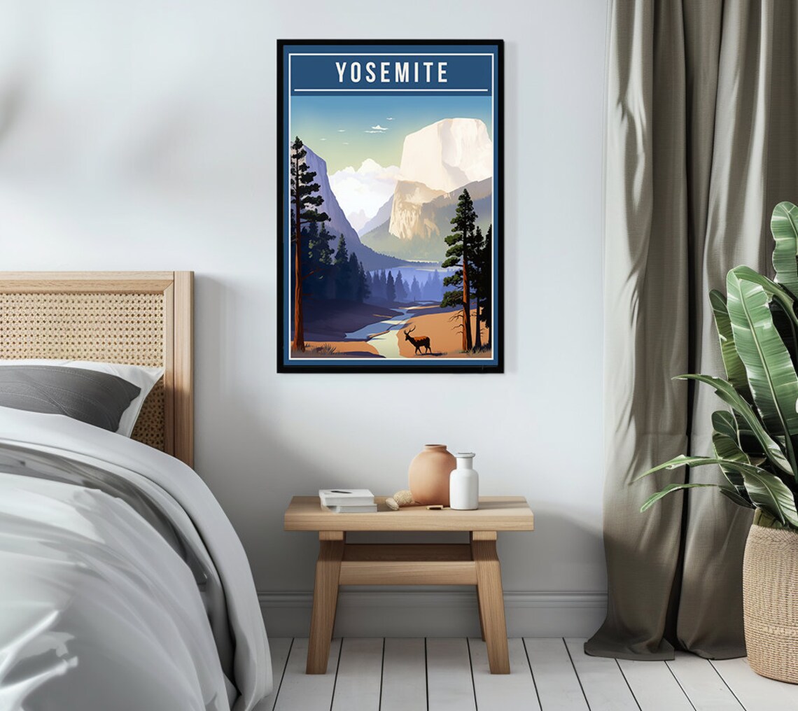 Yosemite National Park Half Dome Pines Elk Vintage Travel Poster - Image 3