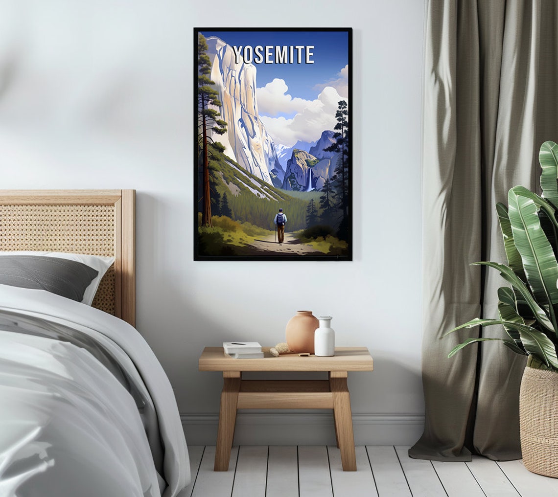 Yosemite Granite Cliffs Waterfall Hiker Trail Vintage Travel Poster - Image 3