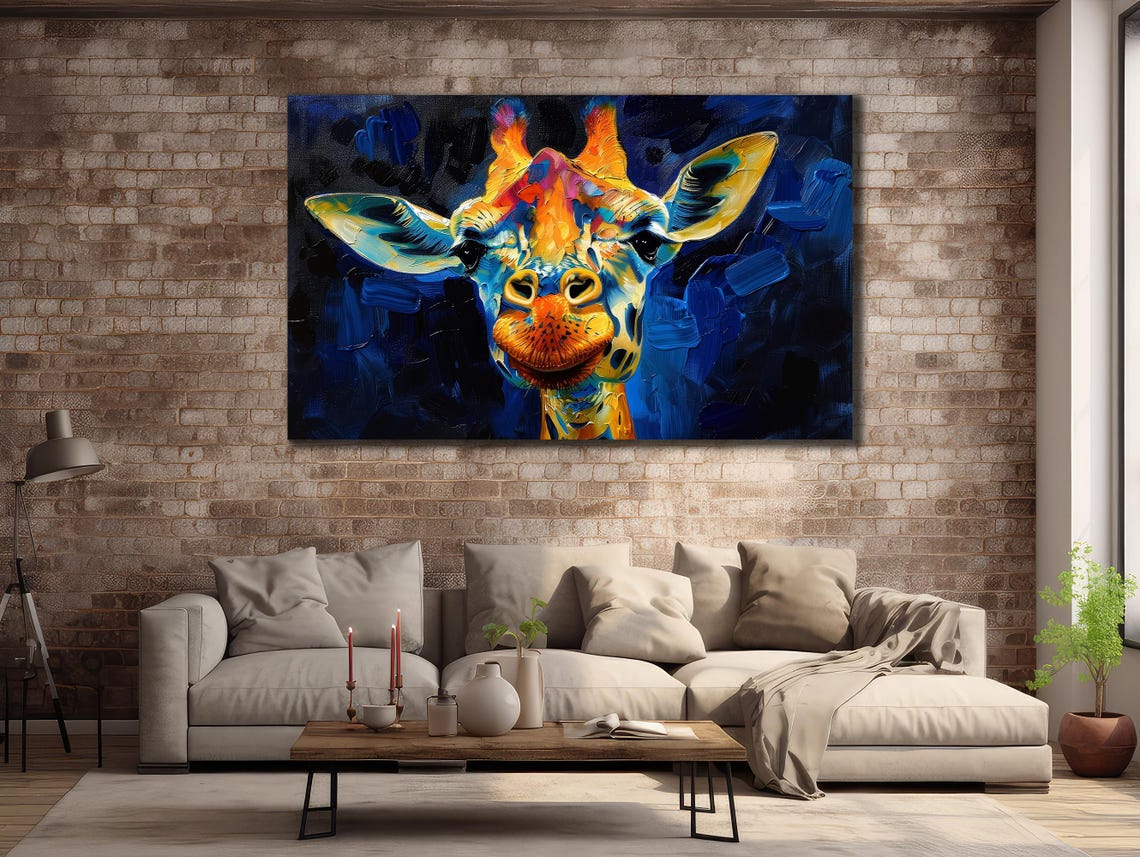 Colorful Giraffe Head Portrait Bright Abstract Wildlife Animal Poster - Image 3