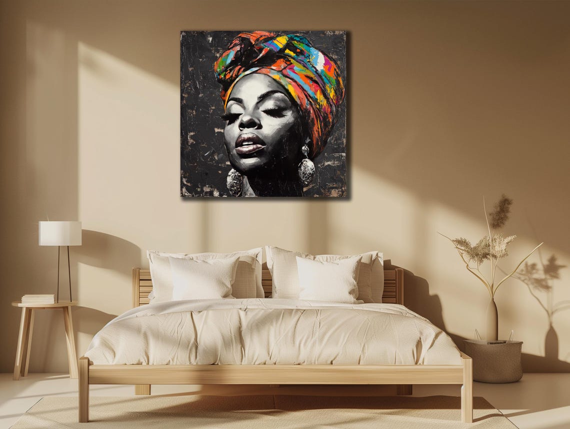 African Woman Scarf Print Ethnic Painting Wall Decor House Gift Idea Bedroom Wall Decor Black Girl Wall Art African Woman Poster - Image 2