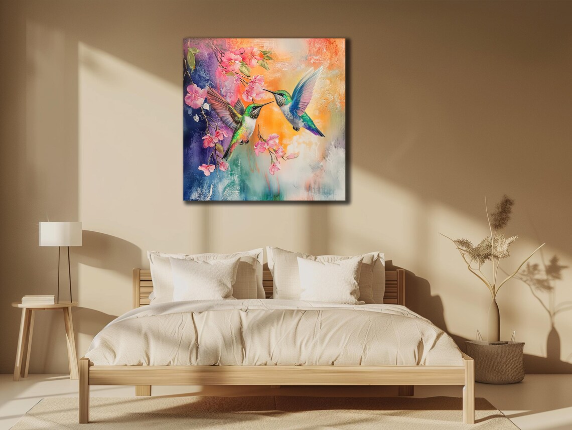 Pair of Hummingbirds With Pink Cherry Blossoms Pastel Dream Art Poster - Image 2