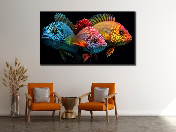 Colorful Fish Art Print For Bedroom Decor Fishes Wall Decor Kids Room Wall Decor Animal Print On Colorful Painting Art
