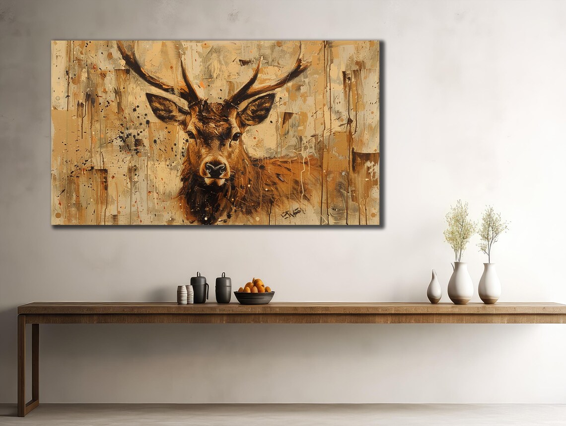 Majestic Stag Deer Golden Antlers Rustic Wildlife Portrait Wall Poster - Image 2
