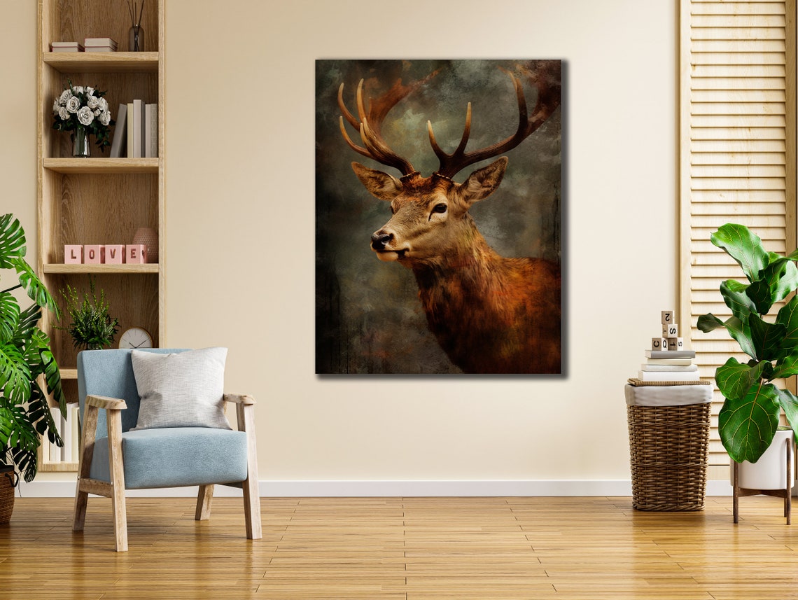 Majestic Red Deer Stag Portrait in Warm Rustic Autumn Tones Poster