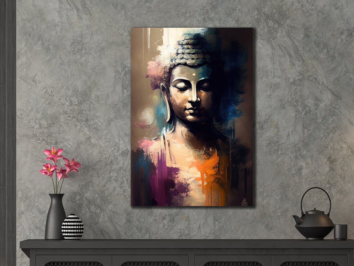 Colorful Buddha Face Painting Meditation Zen Home Decor Wall Poster - Image 3