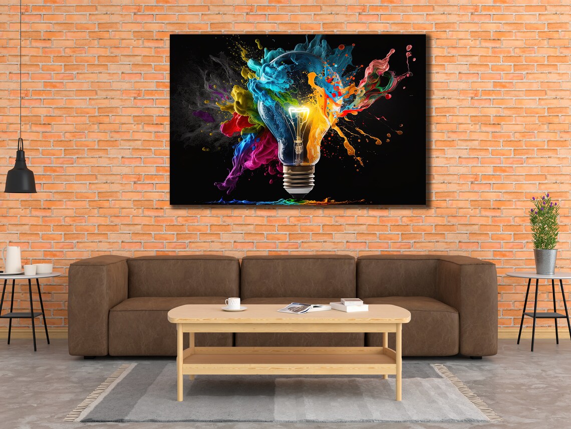 Colorful Light Bulb Art Print, Living Room Decor