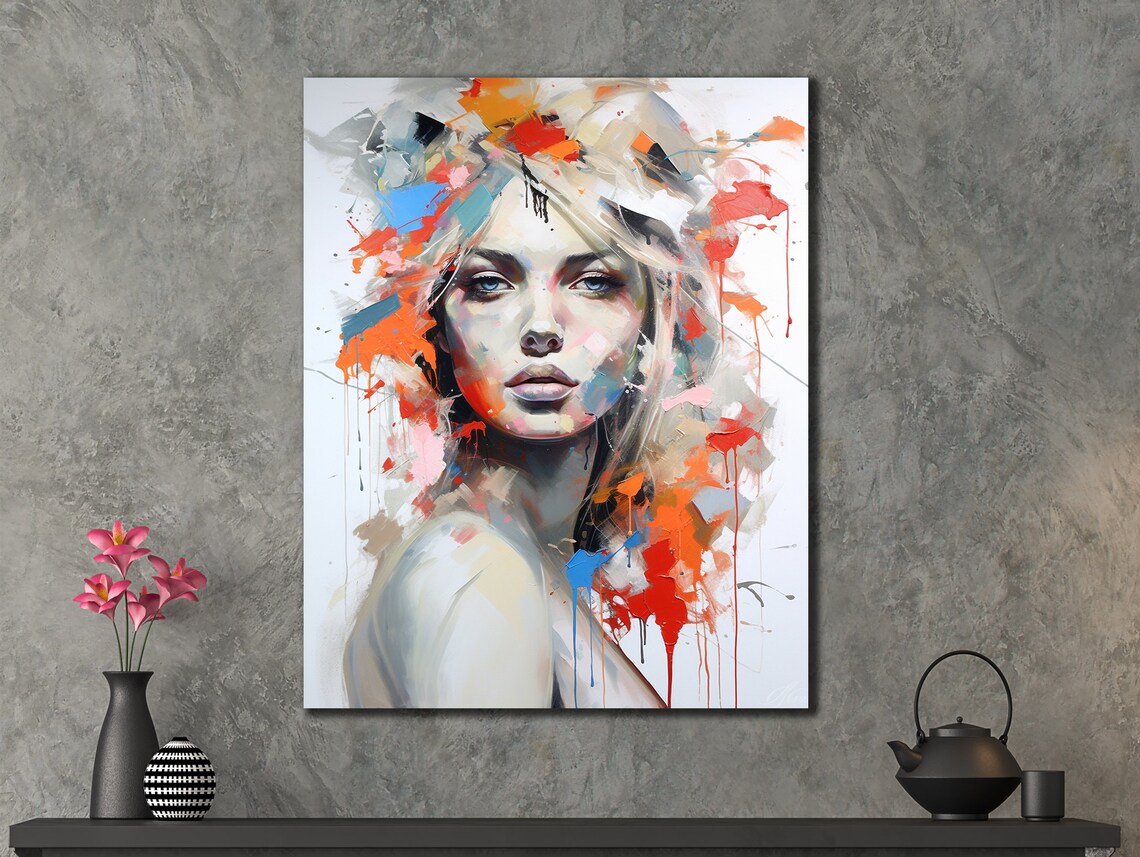 Colorful Abstract Woman Portrait Paint Splashes Modern Beauty Art Poster - Image 3