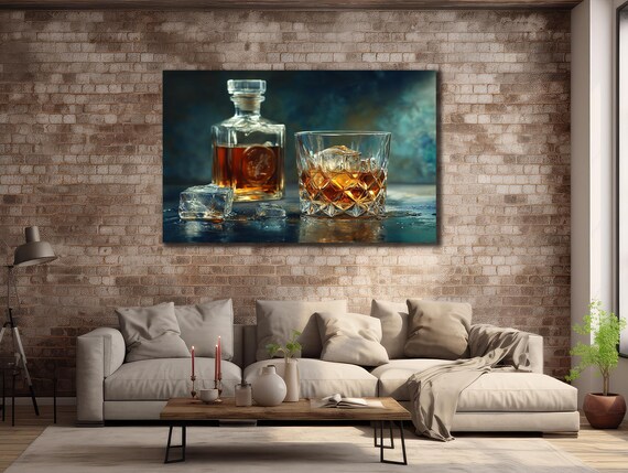 Whiskey Decanter And Glass With Ice Moody Still Life Bar Art Poster