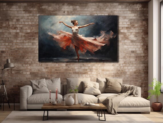 Dancer in Flowing Pink Dress Dark Smoky Background Art Poster