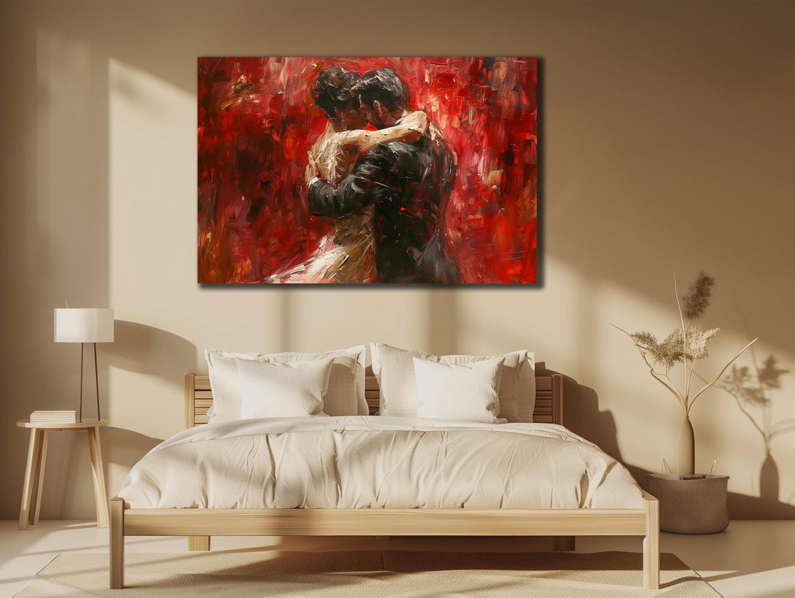 Passionate Tango Dancing Couple Embracing Red Abstract Love Art Poster - Image 3