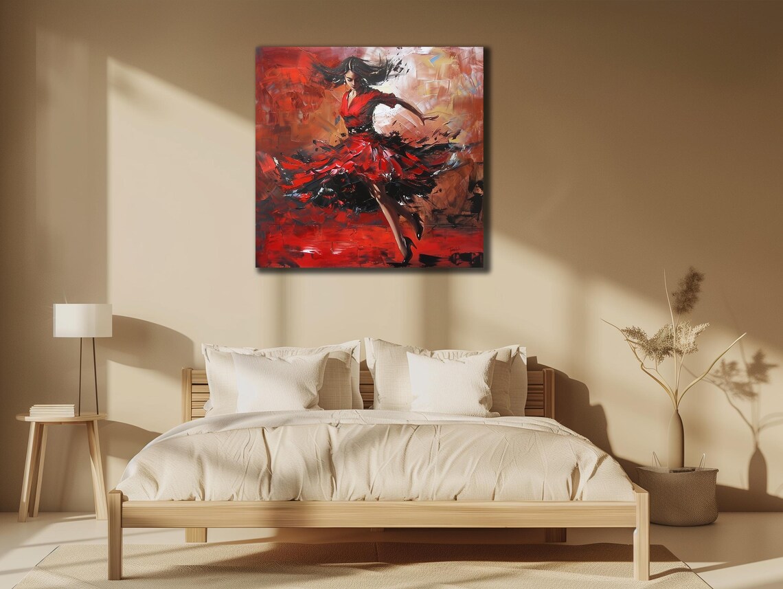 Flamenco Dancer Red Dress Fiery Abstract Spanish Dance Art Poster