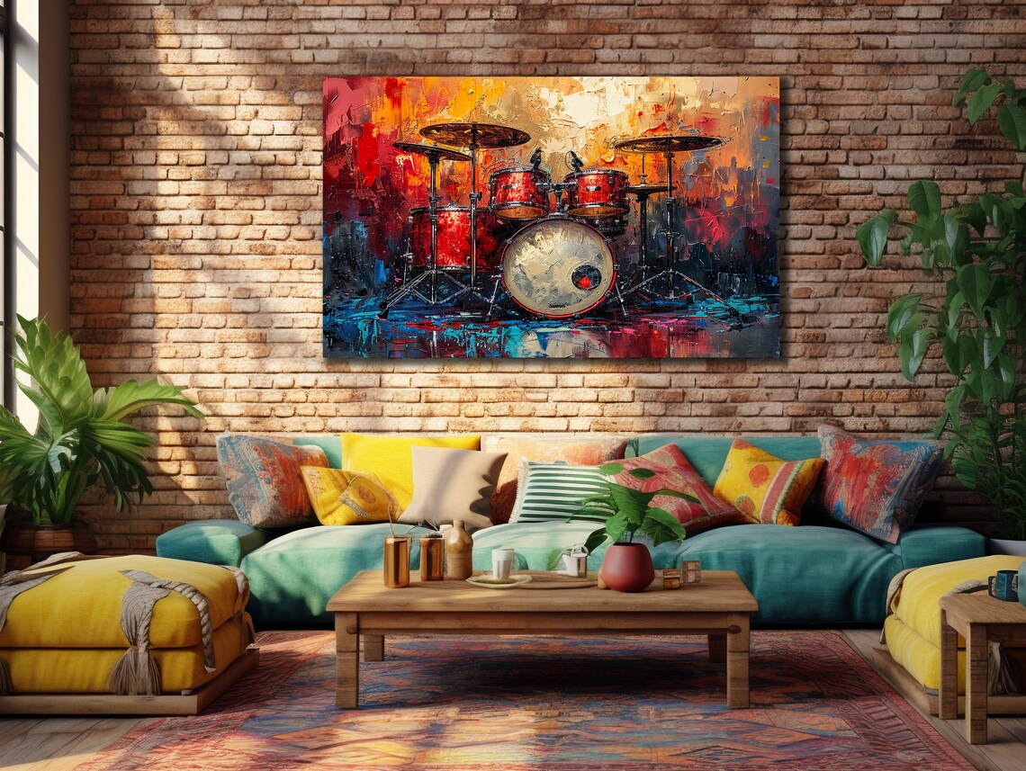 Red Drum Kit Vibrant Music Painting Drummer Decor Studio Wall Art Poster - Image 2