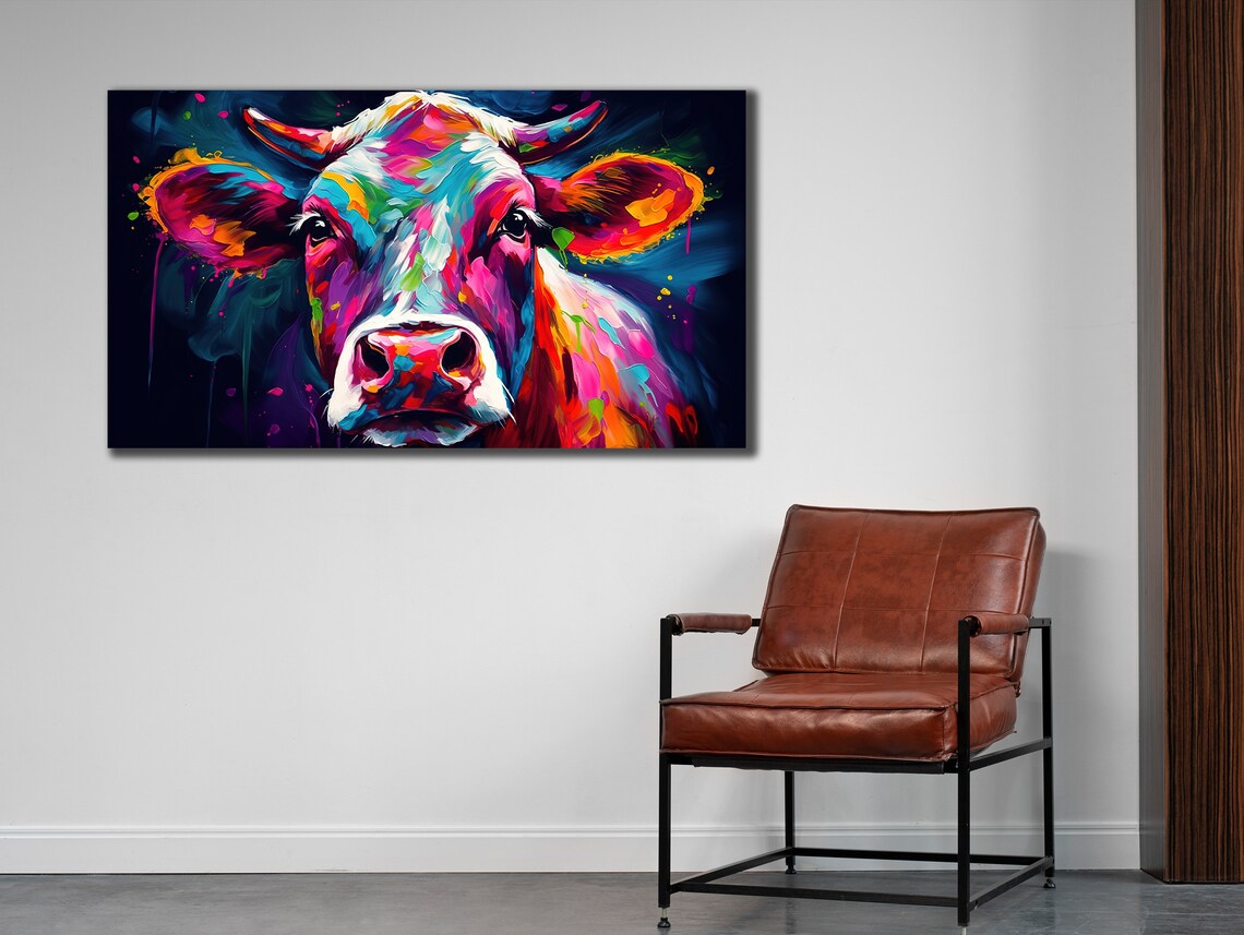 Colorful Cow Abstract Animal Farmhouse Art Poster - Image 2