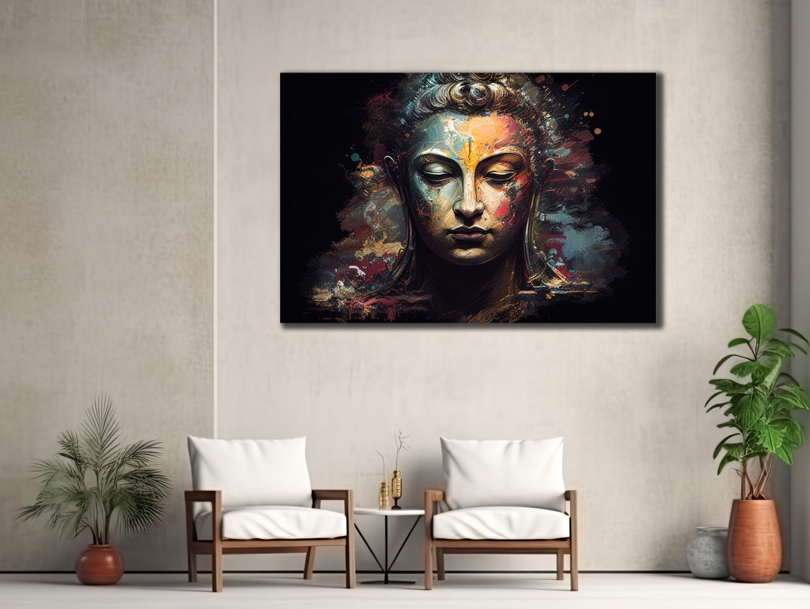 Buddha Head Dark Background Colorful Splash Serene Zen Poster - Image 3