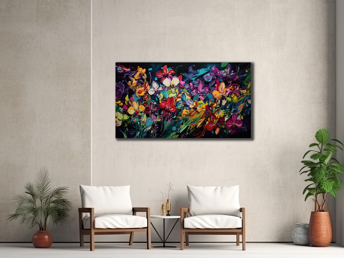Wild Colorful Orchid Flowers Black Background Abstract Floral Poster - Image 2
