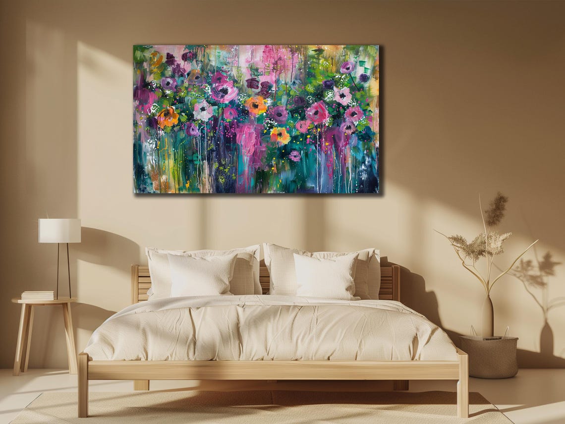 Wildflower Meadow Abstract Spring Bloom Painting Green Pink Art Poster - Image 2