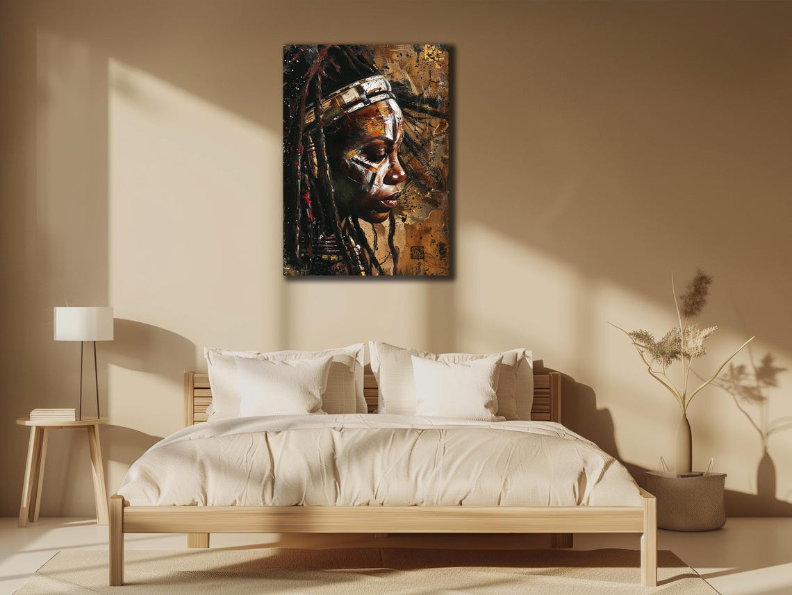 African Woman Art Ethnic Painting Wall Decor House Gift Idea Bedroom Wall Decor Colorful Girl Wall Art Spiritual Poster Print - Image 3