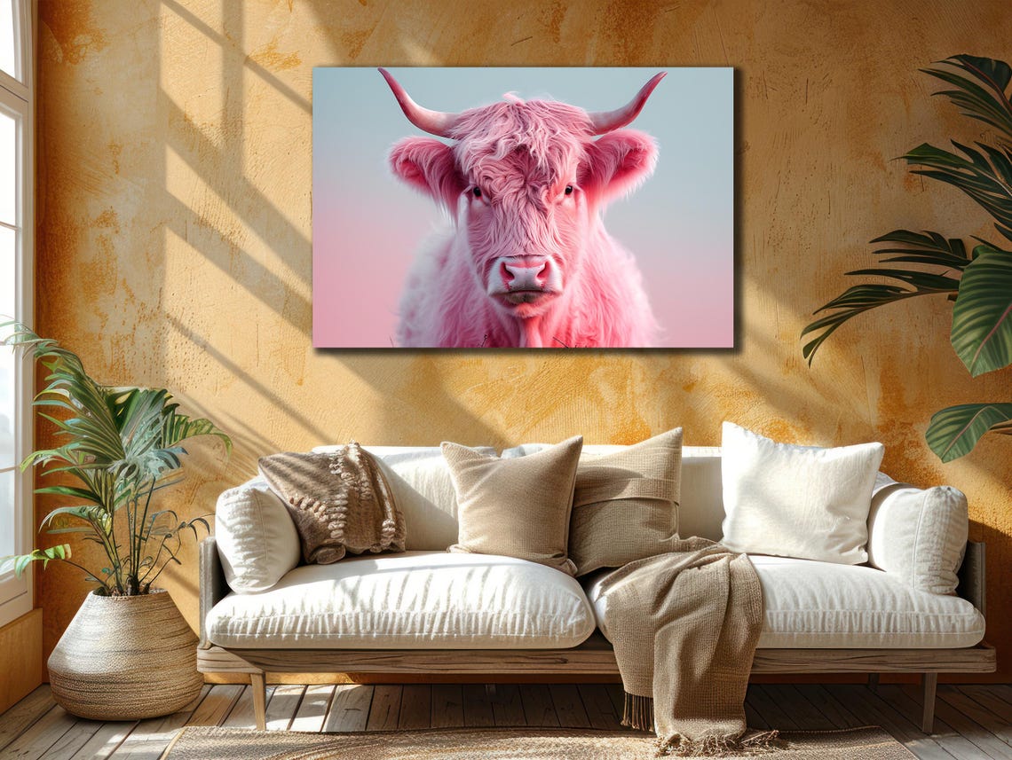 Pink Cow Printing Cow Wall Decor Abstract Animal Wall Art Painting On Colorful Animal Art Farmhouse For Gifts Art - Image 2