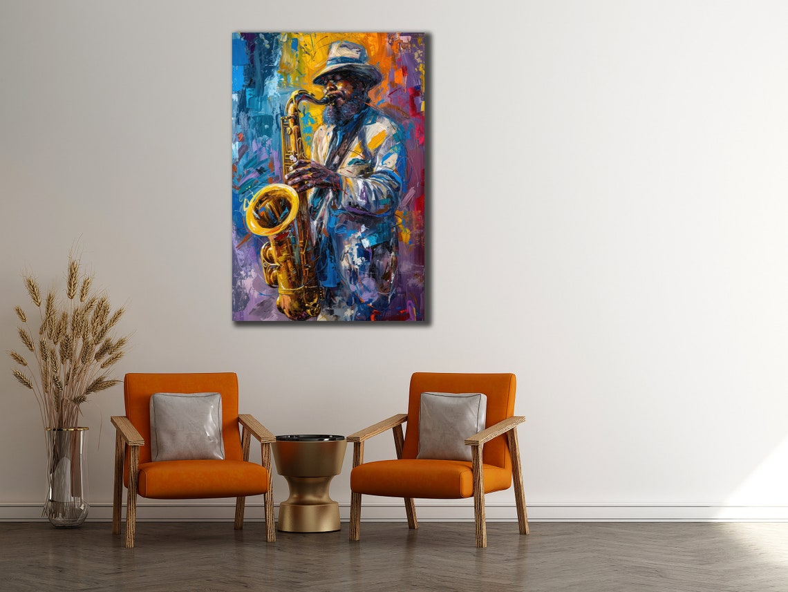 Colorful Saxophonist Jazz Player Abstract Blue Portrait Music Poster - Image 3