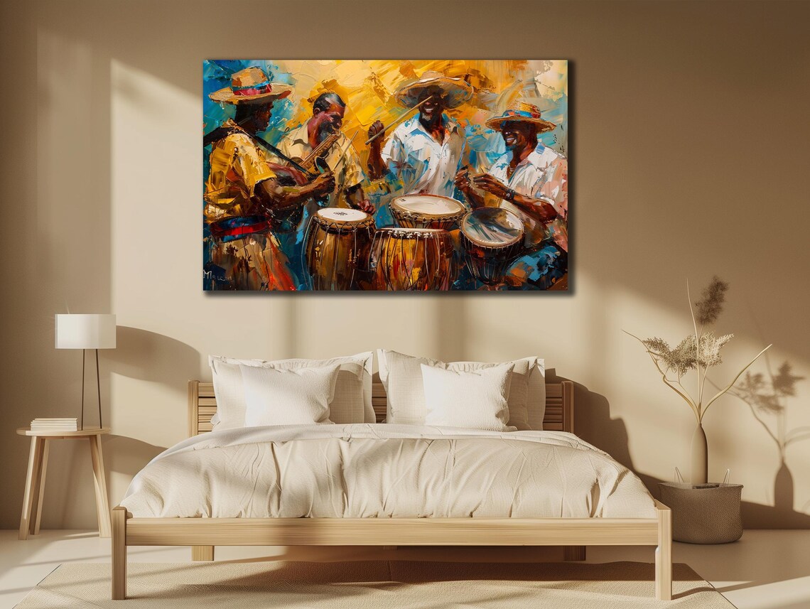 Mariachi Musicians Conga Drums Straw Hats Colorful Music Art Poster - Image 3