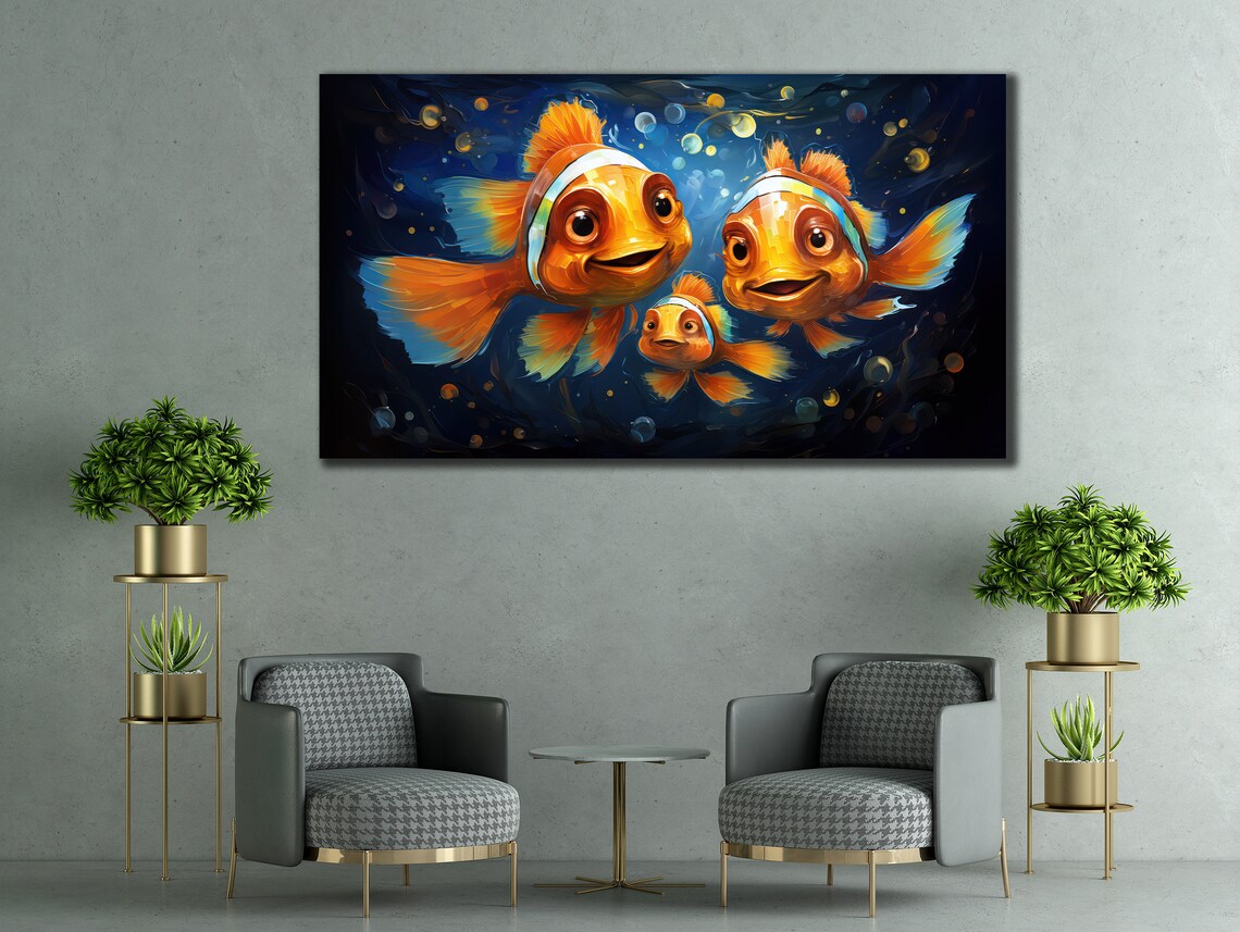 Three Happy Clownfish Cartoon Underwater Kids Room Wall Art Poster - Image 2