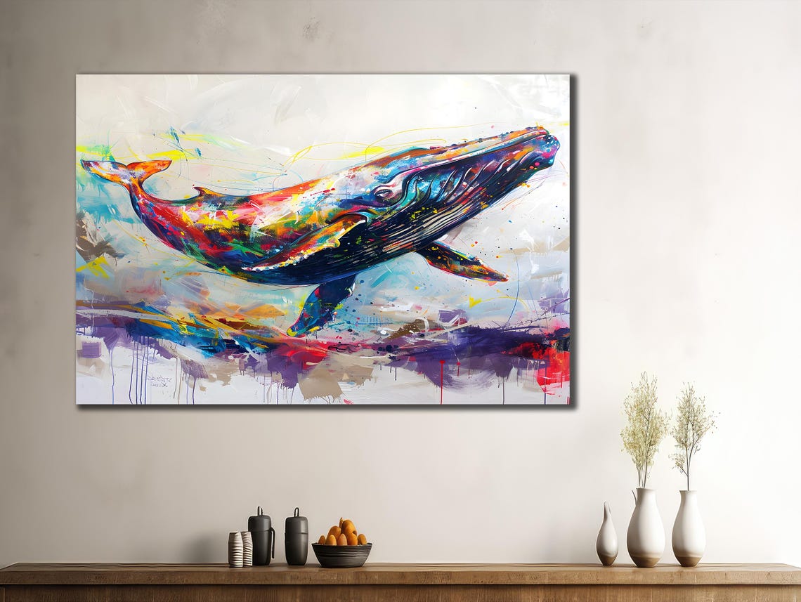 Colorful Abstract Humpback Whale Watercolor Splash Ocean Poster - Image 3