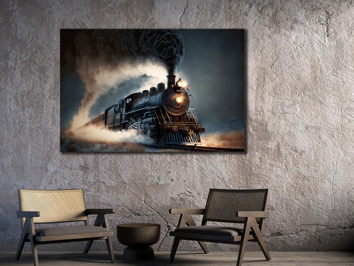 Vintage Steam Locomotive Night Smoke Retro Train Engine Poster - Image 2