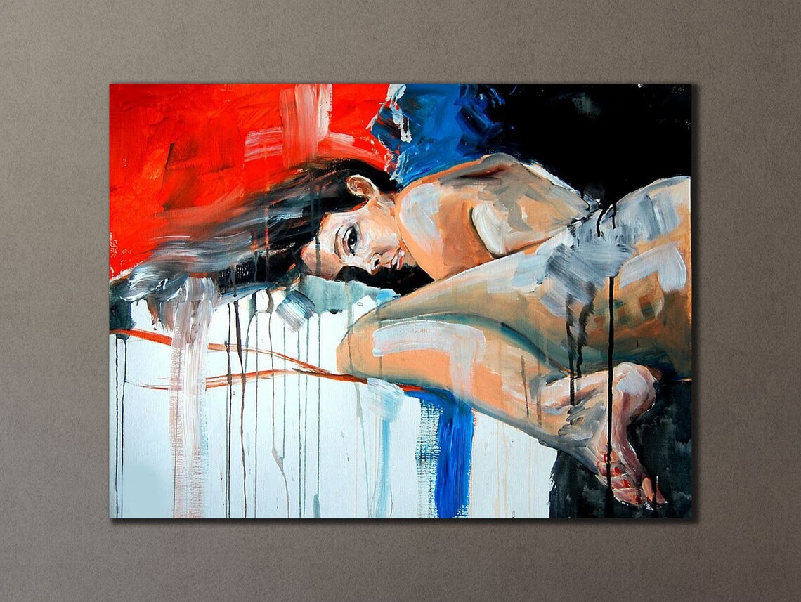 Colorful Nude Woman Art Print, Erotic Bedroom Decor