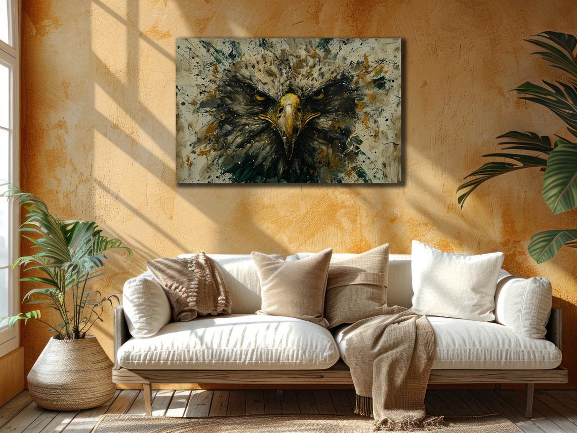 Fierce Eagle Face Ink Splash Portrait Wildlife Green Abstract Poster - Image 2
