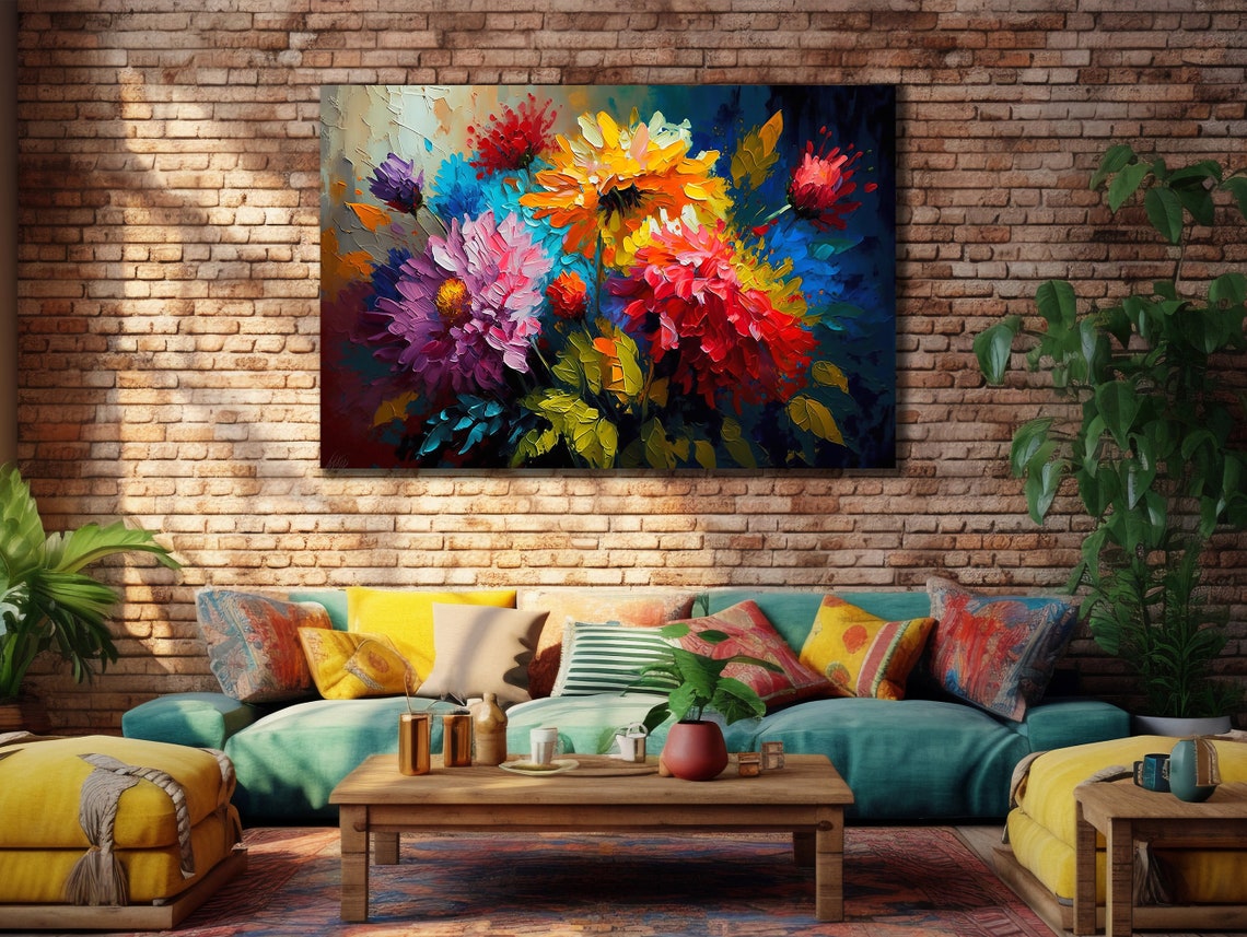 Colorful Impasto Flower Bouquet Bright Textured Modern Art Poster - Image 3