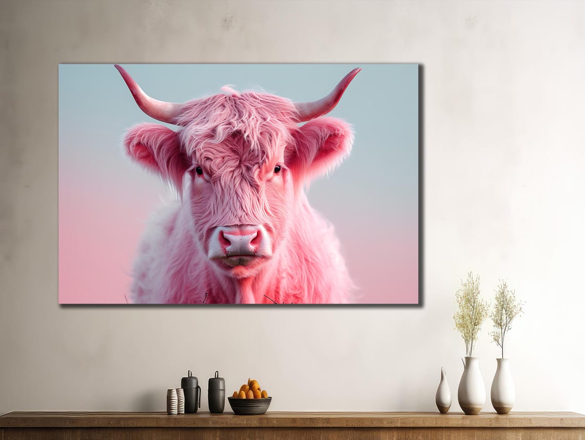 Pink Cow Printing Cow Wall Decor Abstract Animal Wall Art Painting On Colorful Animal Art Farmhouse For Gifts Art