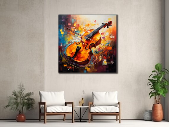 Orange Violin Abstract Painting Fiery Music Instrument Art Vibrant Wall Poster