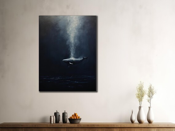 Whale Painting On Blue Whale Wall Art Underwater Sea Life Wall Decor Animals Poster Ready To Hang Decoration Ocean Printing Art