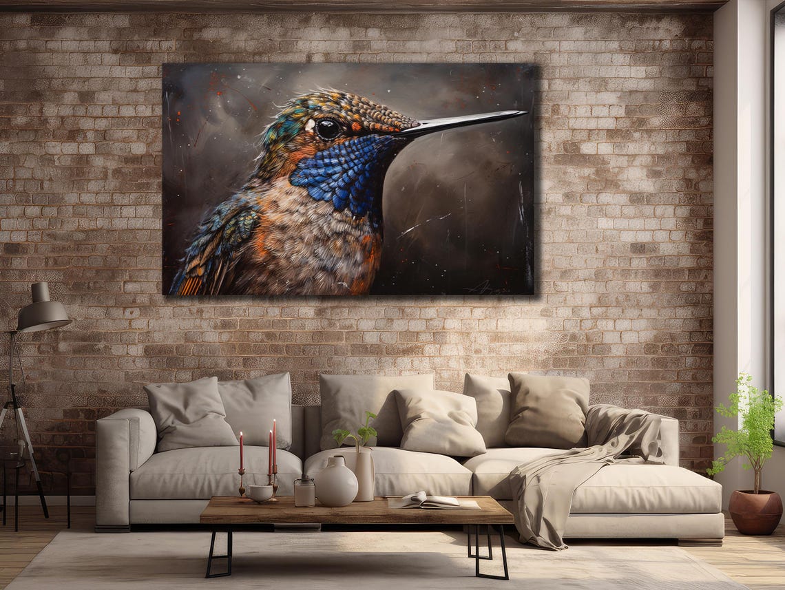Hummingbird Portrait Iridescent Blue Throat Dark Smoky Art Print - Image 2