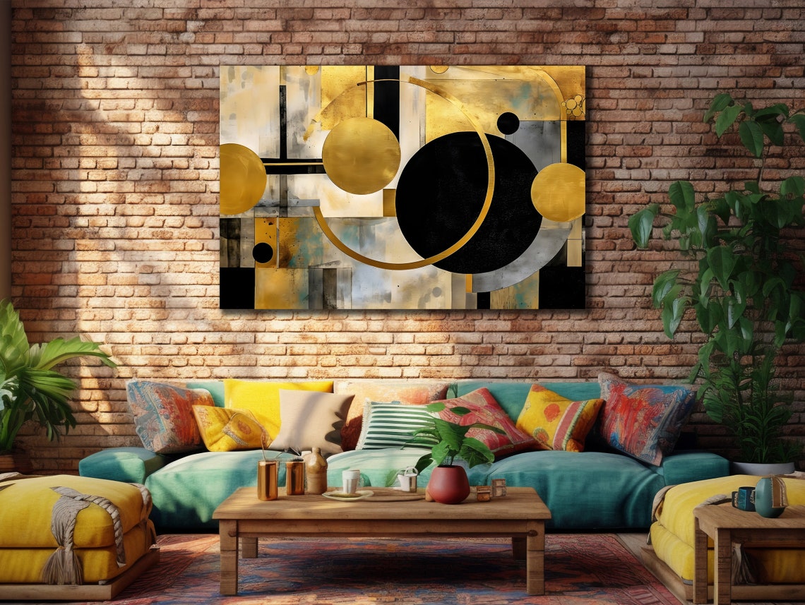 Gray Gold Circle Composition Modern Abstract Minimalist Art Poster - Image 3