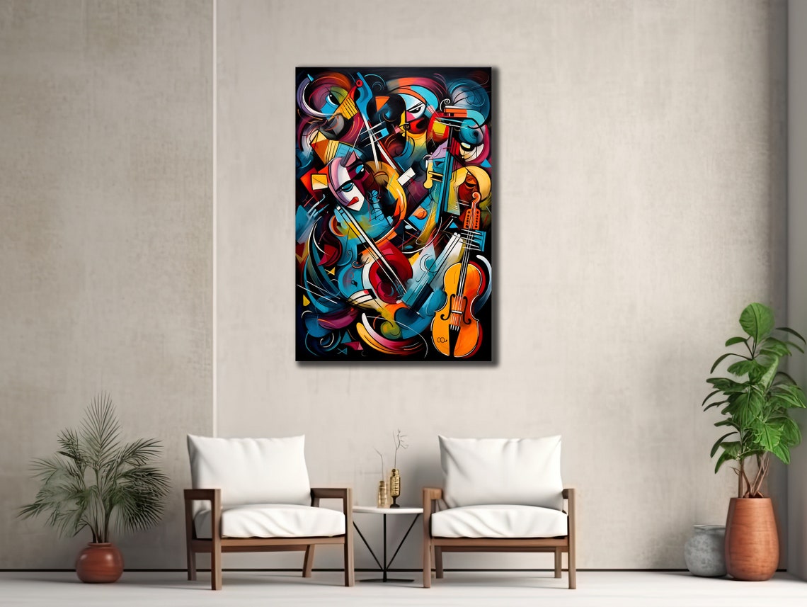 Abstract Jazz Musicians Cubist Violin Colorful Modern Music Poster