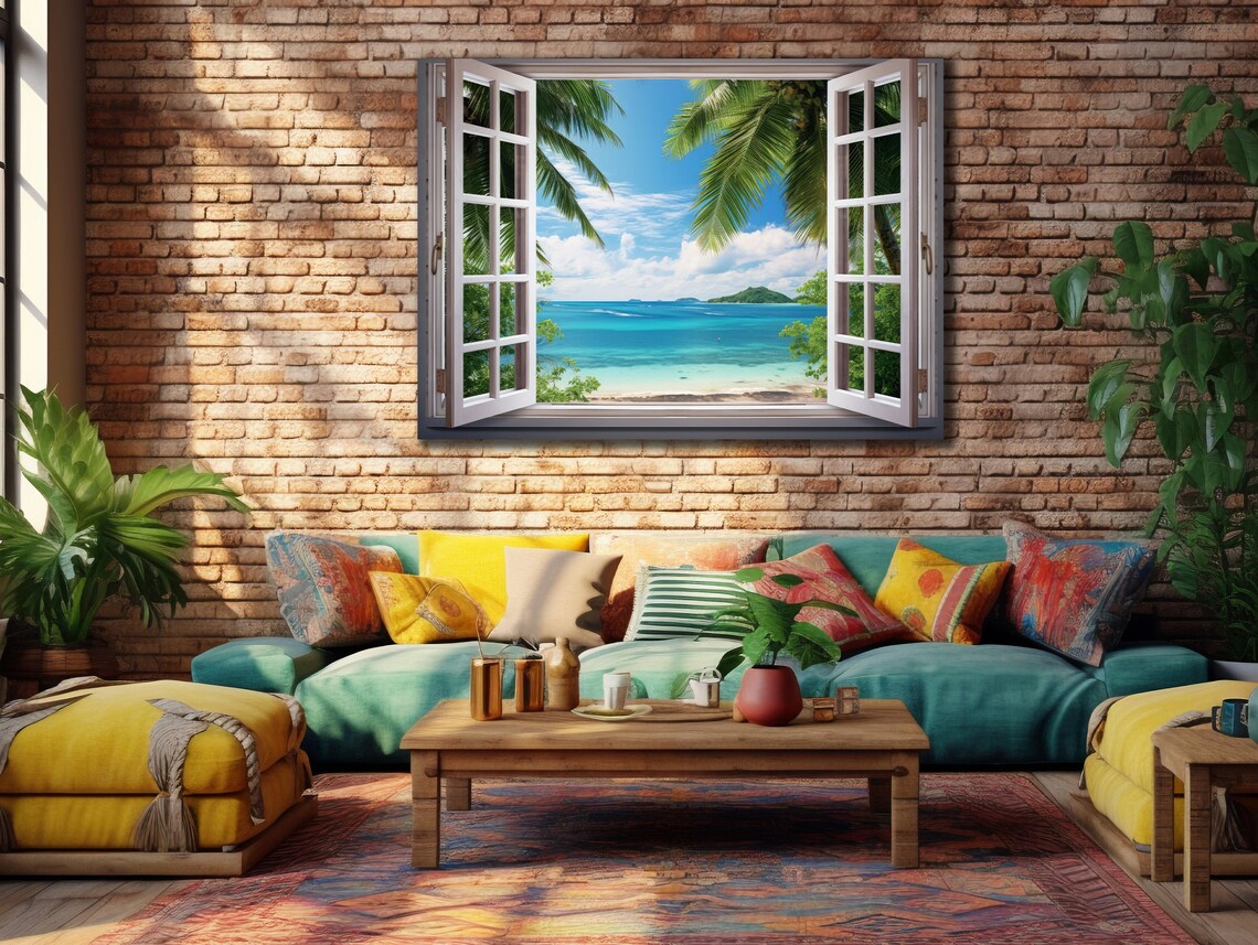 Window View Beach Dunes and Grass Coastal Art Print