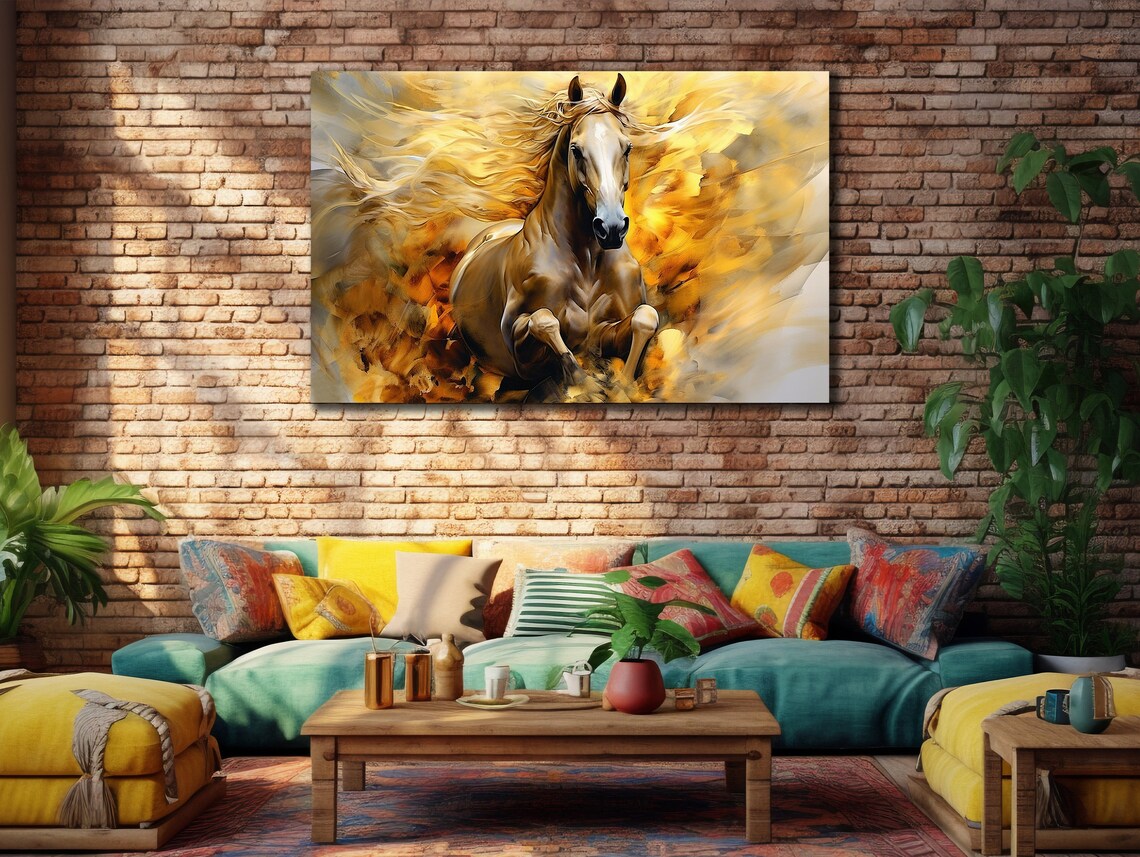 Galloping Horse Golden Mane Flowing Abstract Equine Power Poster - Image 2
