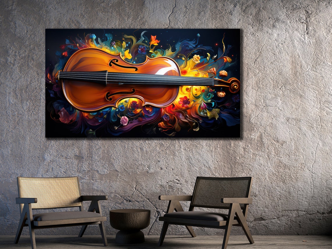 Glowing Violin Floral Smoke Swirls Vibrant Music Artwork Poster - Image 3